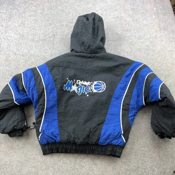 Vintage Orlando Magic Jacket Youth Medium Black Blue Windbreaker Kangaroo Pouch - Picture 10 of 15